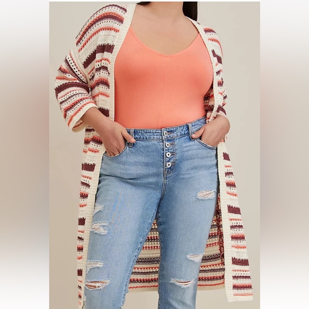 Torrid Kimono Cardigan - Cotton Multi Stripes Plus Size